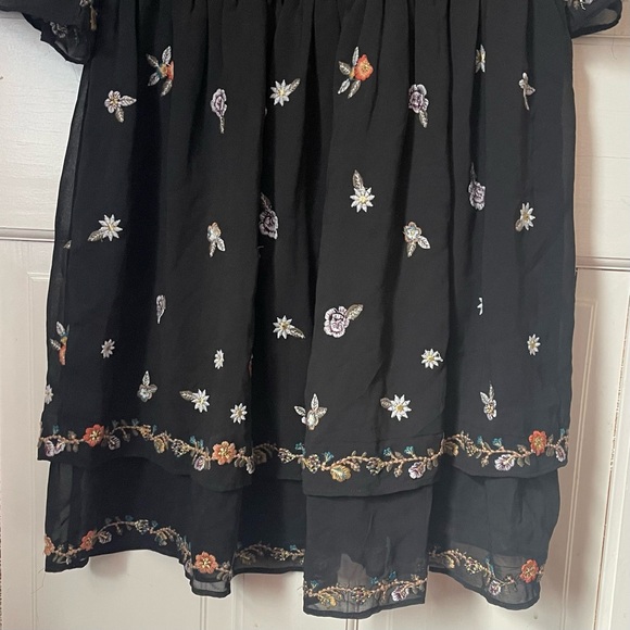 Anthropologie Maeve Anfisa Peasant Dress 4 Black Embroidered Smocked Sheer Boho - Picture 12 of 12